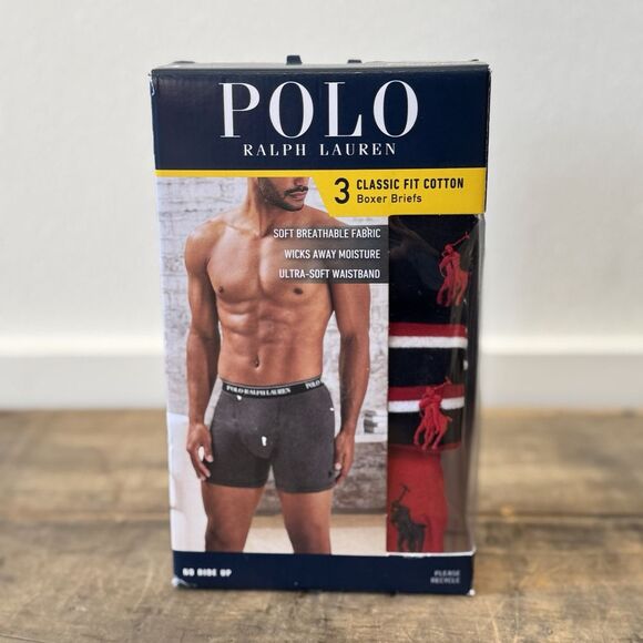 Polo‎ Ralph Lauren 3 Classic Fit Cotton Boxer Briefs Underwear Men's Small NWT! - Picture 1 of 5